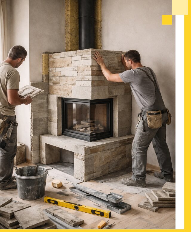 Угловые камины под ключ проект, монтаж и отделка в Владикавказе