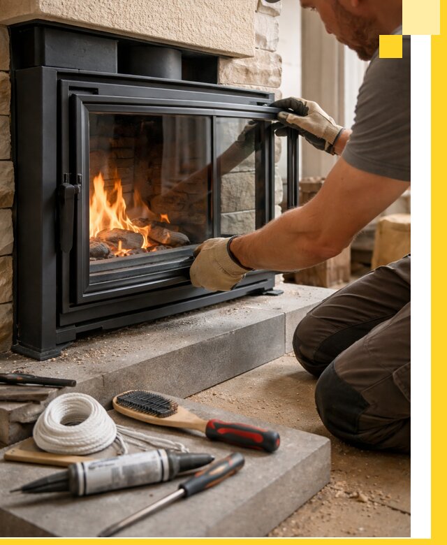 Производство, монтаж и доставка каминов со стеклом в Владикавказе