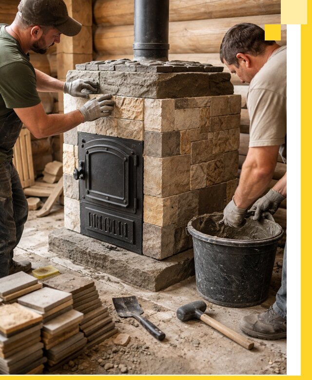 Облицовка банной печи под ключ в Владикавказе: камень и плитка