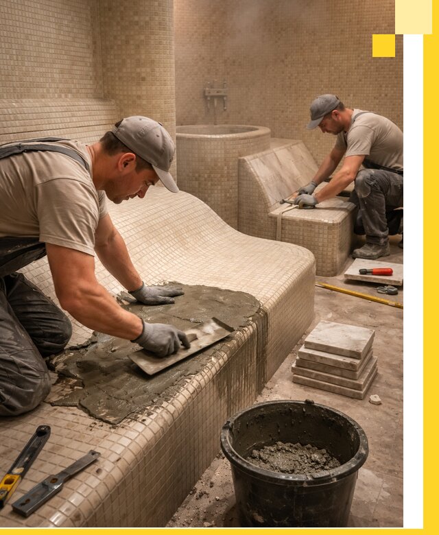 Лежаки для хамама под ключ в Владикавказе, проект и монтаж