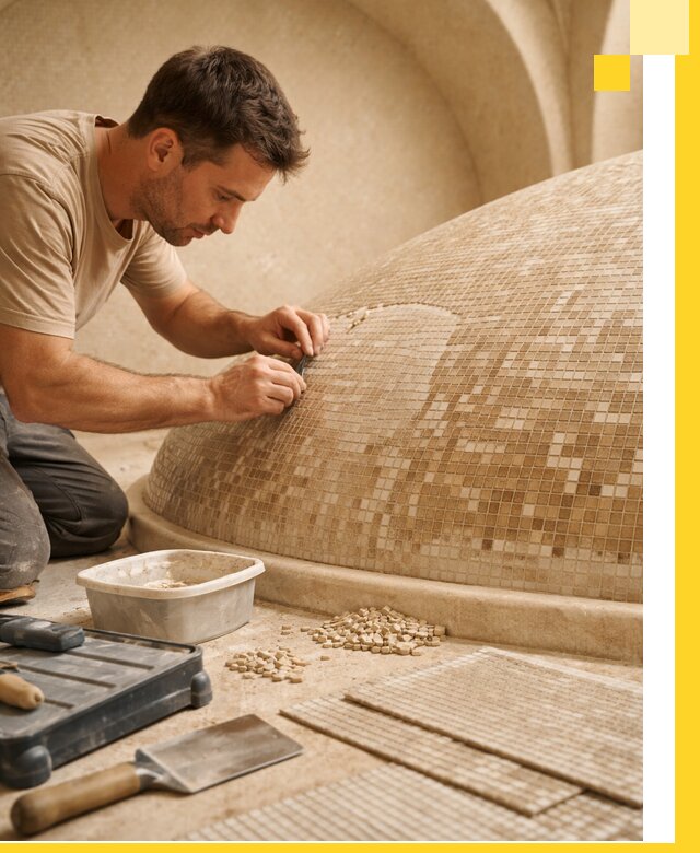 Профессиональная укладка мозаики для хамама под ключ в Владикавказе